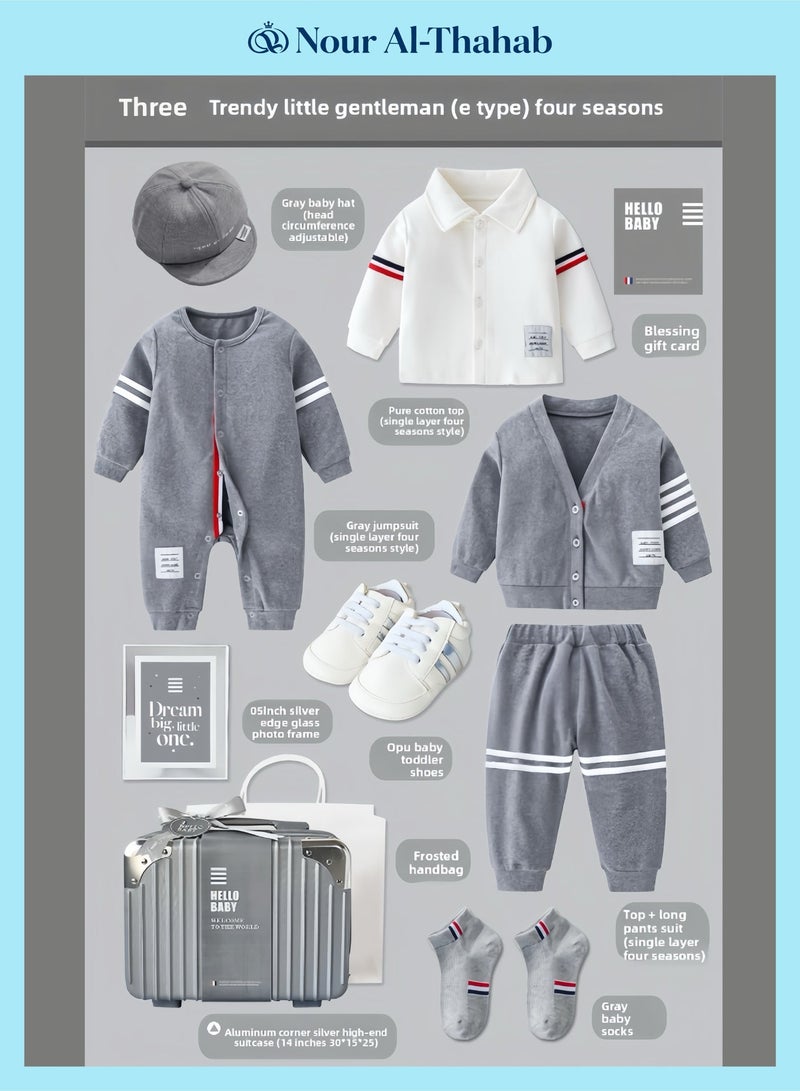 Nour Al-Thahab 9PCS Newborn Baby Gift Set, Trendy Stylish Gray Suit, Young Gentlemen, Baby Clothes Accessories, Infant Essential Set with Suitcase for Boys (Exclusive Brand Gift Bag for Nour Al-Thahab) - Image 2